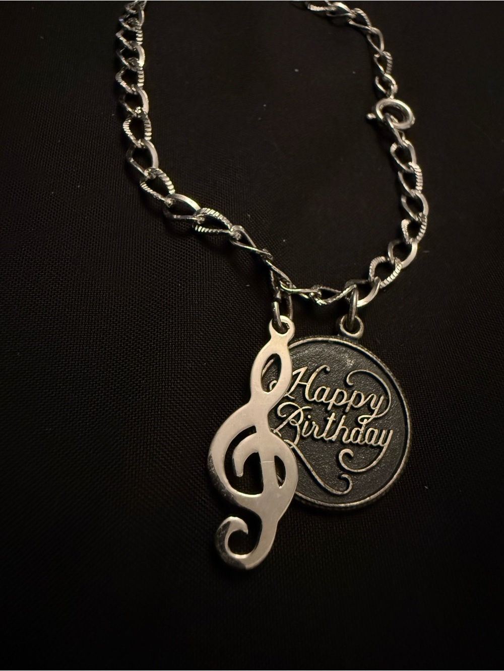 Silver 925 Treble Clef & "Happy Birthday" Charm bracelet music